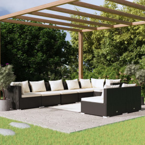 Garden Lounge Set Black PE Rattan, Powder-coated Steel,...
