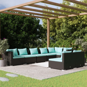 Garden Lounge Set Black PE Rattan Large Modular