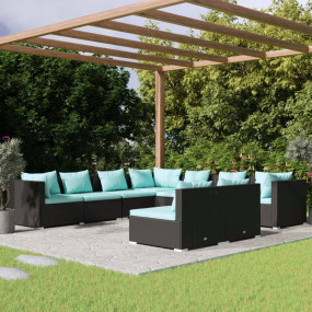 Garden Lounge Set Black PE Rattan, Powder-Coated Steel,...