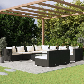 Garden Lounge Set Black, Cream