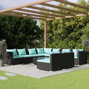 Garden Lounge Set Black with Water blue cushions