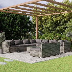 Garden Lounge Set Grey PE rattan, powder-coated steel, ...