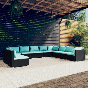 Garden Lounge Set Black PE rattan, powder-coated steel,...