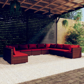 Garden Lounge Set Brown Poly rattan, powder-coated stee...