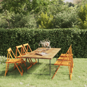 Garden Chair Set of 6 Brown Solid Acacia Wood Medium Fo...