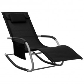 Sun Lounger Black and Grey Textilene, Powder-Coated Ste...