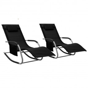 Sun Lounger Set of 2 Black and Grey Textilene Standard