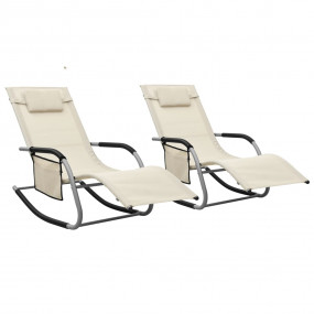 Sun Lounger Set of 2 Cream and Grey Textilene, Powder-C...