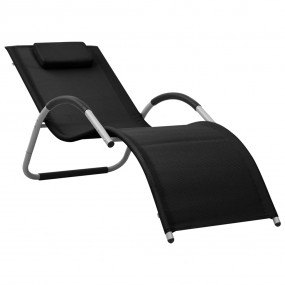 Sun Lounger Black and Gray Textilene, Aluminum, Powder-...