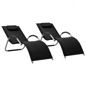 Sun Lounger Set of 2 Black and Grey