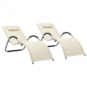 Sun Lounger Set of 2 Cream and Grey