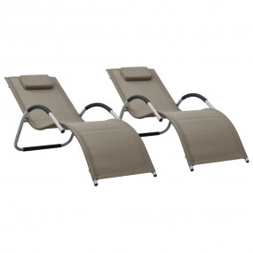 Sun Lounger Set of 2 Taupe Textilene Medium Sun Lounger