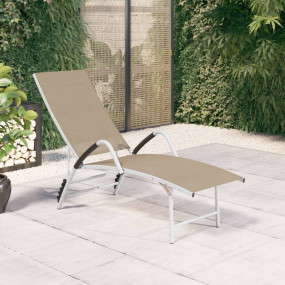 Sun Lounger Cream Aluminum Extra High Adjustable Armres...