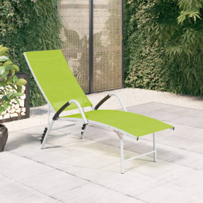 Sun Lounger Green Textilene Extra High Adjustable Armre...