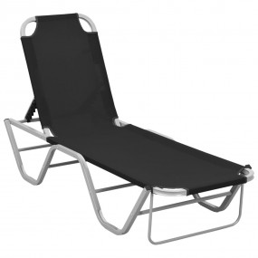Sun Lounger Black and Silver Aluminium, Textilene Stand...