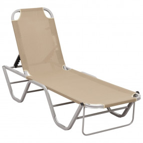 Sun Lounger Cream and Silver Aluminum and Textilene Med...