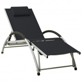 Sun Lounger Black and Silver Textilene and Aluminum Adu...