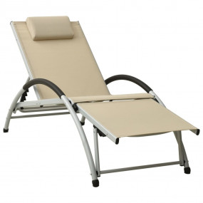 Sun Lounger Cream and silver Textilene, Powder-coated A...