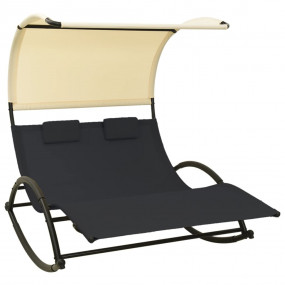 Sun Lounger Black and cream Textilene, Steel Large Sun ...