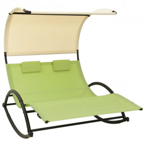 Sun Lounger Green and cream Textilene, Steel Double