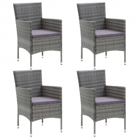Garden Chair Set of 4 Poly rattan gray, dark gray cushi...