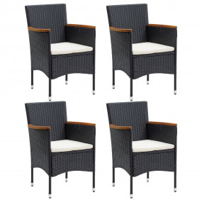 Garden Chair Set of 4 Black and cream white PE rattan S...
