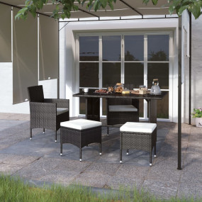 Garden Chair And Stool Set of 4 Black Poly Rattan Mediu...