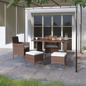 Garden Chair And Stool Set of 4 Brown Poly Rattan Mediu...