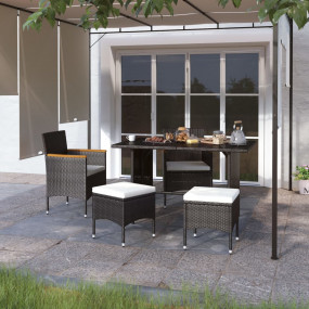 Garden Chair And Stool Set of 4 Black, Cream White