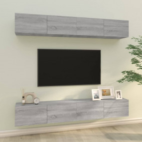 Wall TV Cabinet Set of 4 Grey Sonoma Engineered Wood Me...