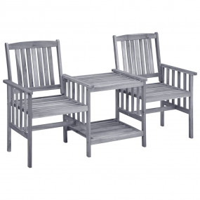 Garden Chair With Tea Table Grey Solid Acacia Wood Medi...