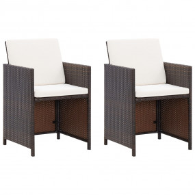 Patio Chair Set of 2 Brown and cream white