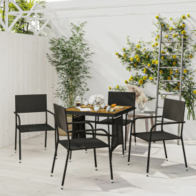 Outdoor Dining Set Black PE rattan, steel, solid acacia...