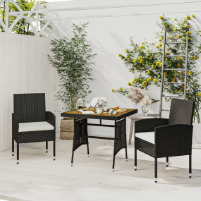 Outdoor Dining Set Black PE Rattan, Steel, Solid Acacia...
