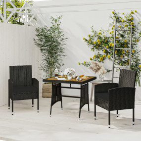 Outdoor Dining Set Black PE rattan, steel, solid acacia...