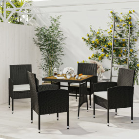 Outdoor Dining Set Black PE Rattan, Steel, Solid Acacia...