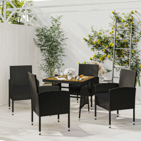 Outdoor Dining Set Black PE Rattan, Steel, Solid Acacia...