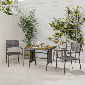 Outdoor Dining Set Grey PE rattan, steel, solid acacia ...