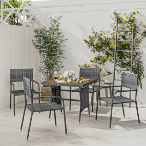 Outdoor Dining Set Grey PE rattan, steel, solid acacia ...