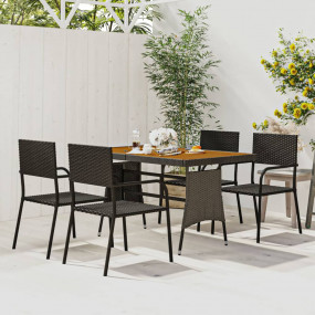 Outdoor Dining Set Black PE rattan, steel, solid acacia...