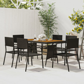 Outdoor Dining Set Black PE rattan Large Ergonomic
