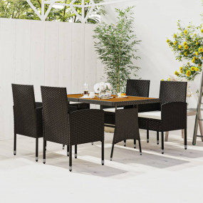 Outdoor Dining Set Black PE Rattan, Steel, Solid Acacia...