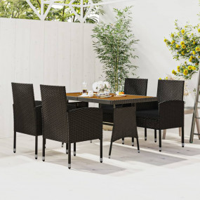 Outdoor Dining Set Black PE Rattan, Steel, Solid Acacia...