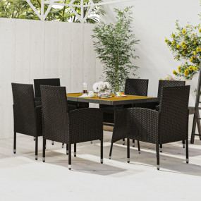 Outdoor Dining Set Black PE rattan, steel, solid acacia...