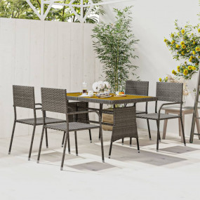 Outdoor Dining Set Grey PE rattan, steel, solid acacia ...