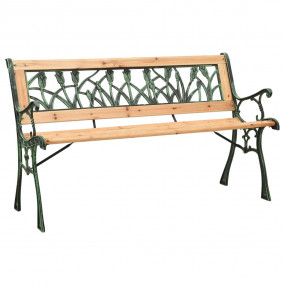Garden Bench Natural Wood, Green Solid Firwood, Cast Ir...