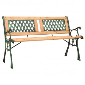 Garden Bench Natural Wood, Green Solid Firwood, Cast Ir...