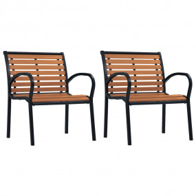 Garden Chair Set of 2 Black and Brown Steel and WPC Sta...