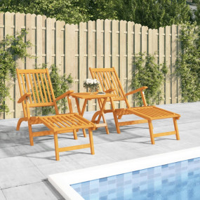 Deck Chair Brown Solid Acacia wood Standard Adjustable ...