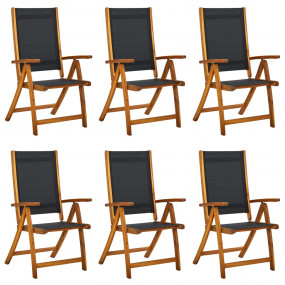 Garden Chair Set of 6 Black Solid acacia wood and texti...